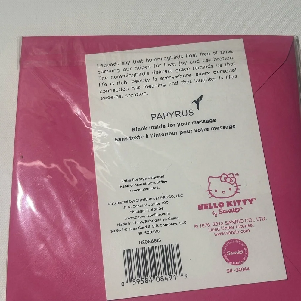 🍀 3 for $25 Hello Kitty Pink Fuzzy Papyrus Card Blank Inside All occasions